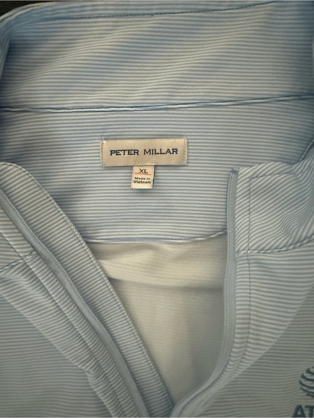 Peter Millar Men's XL Light Blue Striped Quarter-Zip Pullover AT&T NWOT - Picture 3 of 3